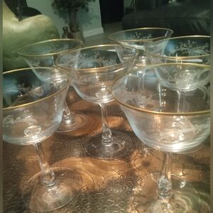 Vintage Fostoria Gold Rimmed Glass Coupe Set